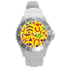 Yellow Direction Round Plastic Sport Watch (l) by Valentinaart