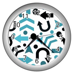 Cyan Direction Pattern Wall Clocks (silver)  by Valentinaart