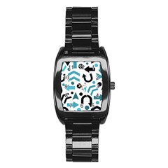 Cyan Direction Pattern Stainless Steel Barrel Watch by Valentinaart