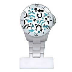 Cyan Direction Pattern Plastic Nurses Watch by Valentinaart