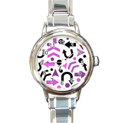 Magenta Direction Pattern Round Italian Charm Watch by Valentinaart