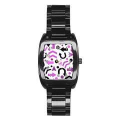 Magenta Direction Pattern Stainless Steel Barrel Watch by Valentinaart