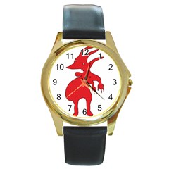 Grotesque Red Creature  Round Gold Metal Watch by dflcprints