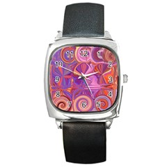 Candy Abstract Pink, Purple, Orange Square Metal Watch