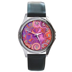 Candy Abstract Pink, Purple, Orange Round Metal Watch