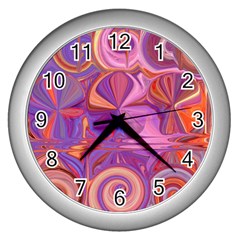 Candy Abstract Pink, Purple, Orange Wall Clocks (silver) 