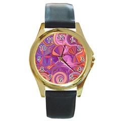 Candy Abstract Pink, Purple, Orange Round Gold Metal Watch