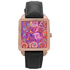 Candy Abstract Pink, Purple, Orange Rose Gold Leather Watch  by digitaldivadesigns