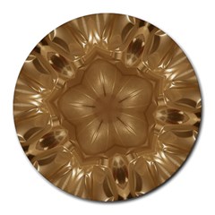 Elegant Gold Brown Kaleidoscope Star Round Mousepads by yoursparklingshop