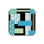 Blue collage Rubber Square Coaster (4 pack)  Front