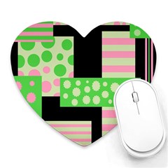 Green And Pink Collage Heart Mousepads by Valentinaart