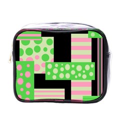 Green And Pink Collage Mini Toiletries Bags by Valentinaart