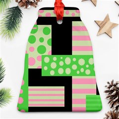 Green And Pink Collage Ornament (bell)  by Valentinaart