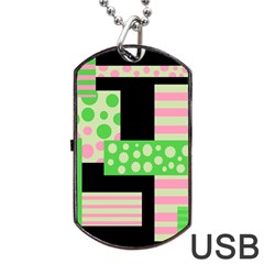 Green And Pink Collage Dog Tag Usb Flash (one Side) by Valentinaart