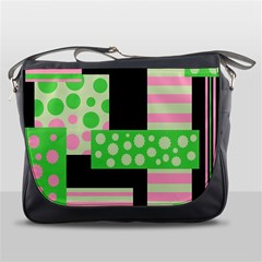 Green And Pink Collage Messenger Bags by Valentinaart