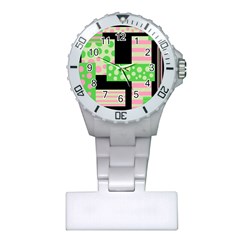 Green And Pink Collage Plastic Nurses Watch by Valentinaart