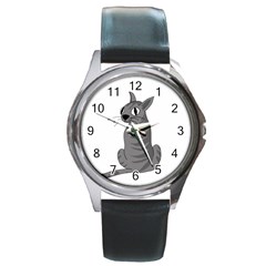 Gray cat Round Metal Watch