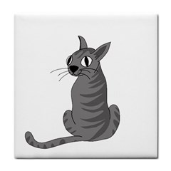 Gray cat Tile Coasters