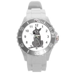 Gray cat Round Plastic Sport Watch (L)