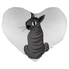 Gray cat Large 19  Premium Flano Heart Shape Cushions