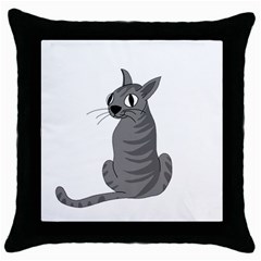 Gray Cat Throw Pillow Case (black) by Valentinaart