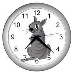 Gray Cat Wall Clocks (silver)  by Valentinaart