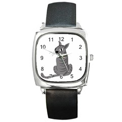 Gray Cat Square Metal Watch by Valentinaart