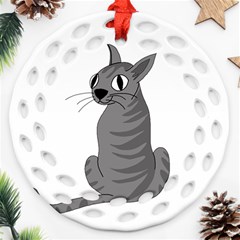 Gray Cat Ornament (round Filigree)  by Valentinaart