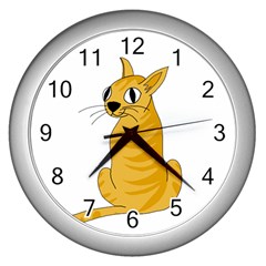 Yellow Cat Wall Clocks (silver)  by Valentinaart