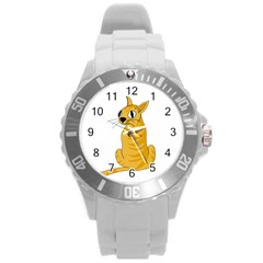 Yellow Cat Round Plastic Sport Watch (l) by Valentinaart