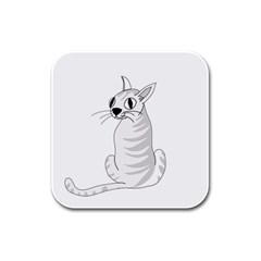 White Cat  Rubber Square Coaster (4 Pack)  by Valentinaart