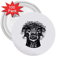 Fantasy Monster Head Drawing 3  Buttons (100 Pack)  by dflcprints