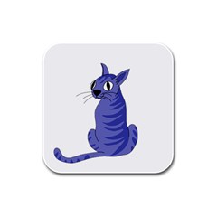 Blue Cat Rubber Square Coaster (4 Pack)  by Valentinaart