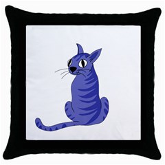 Blue Cat Throw Pillow Case (black) by Valentinaart