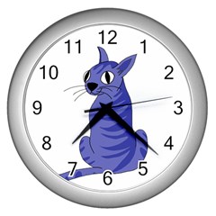 Blue Cat Wall Clocks (silver)  by Valentinaart