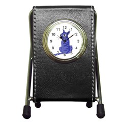 Blue Cat Pen Holder Desk Clocks by Valentinaart