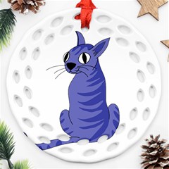 Blue Cat Ornament (round Filigree)  by Valentinaart