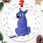 Blue cat Ornament (Round Filigree)  Front