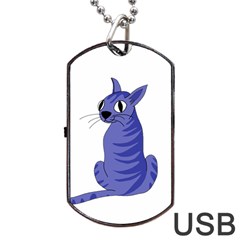 Blue Cat Dog Tag Usb Flash (one Side) by Valentinaart