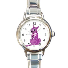 Purple Cat Round Italian Charm Watch by Valentinaart