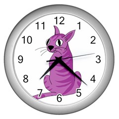 Purple Cat Wall Clocks (silver)  by Valentinaart