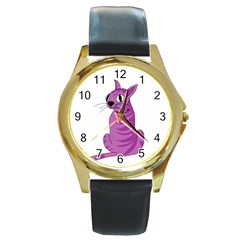 Purple Cat Round Gold Metal Watch by Valentinaart