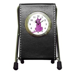 Purple Cat Pen Holder Desk Clocks by Valentinaart