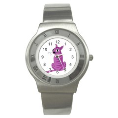 Purple Cat Stainless Steel Watch by Valentinaart