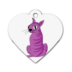 Purple Cat Dog Tag Heart (one Side) by Valentinaart