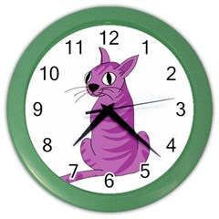 Purple Cat Color Wall Clocks by Valentinaart