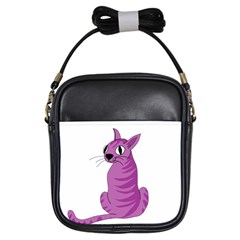 Purple Cat Girls Sling Bags by Valentinaart