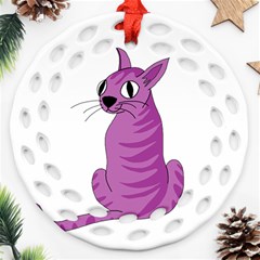 Purple Cat Ornament (round Filigree)  by Valentinaart