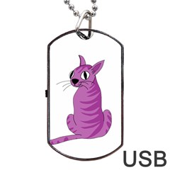 Purple Cat Dog Tag Usb Flash (one Side) by Valentinaart