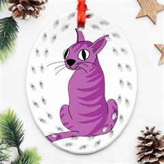 Purple Cat Ornament (oval Filigree)  by Valentinaart